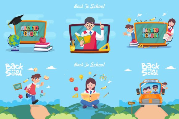 Back to School Illustration Concept for Modern Web Design