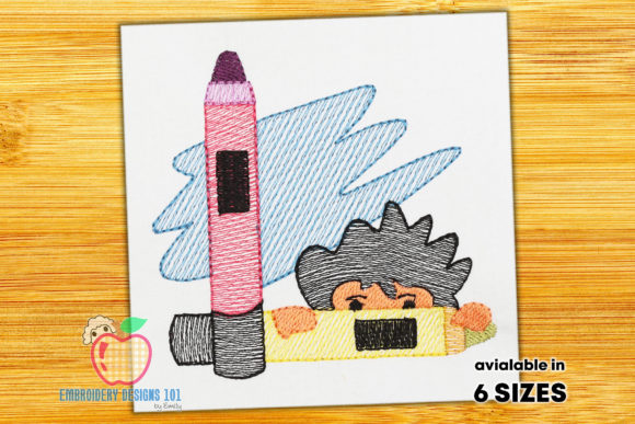 Boy with Crayon Colors Quick Stitch: A Creative Embroidery Design for All